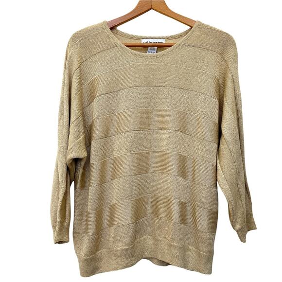 Cathy Daniels Gold Sweater Sz L Women’s Stripe Tone on Tone Dolman Sleeve Drape - Picture 1 of 7